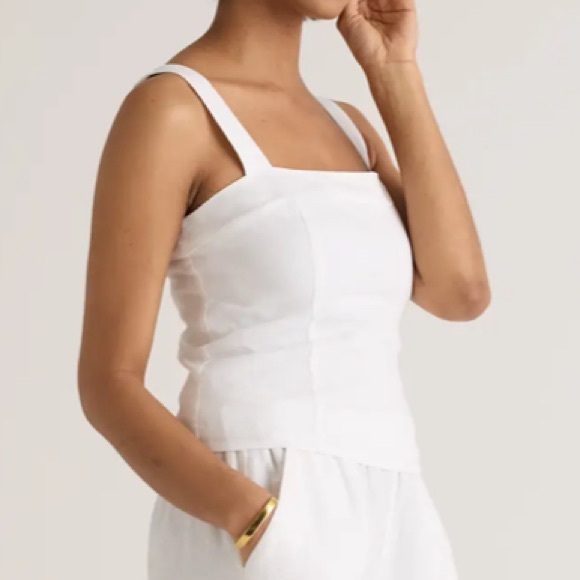 QUINCE 100% EUROPEAN LINEN FITTED TANK WHITE - M - Picture 3 of 6